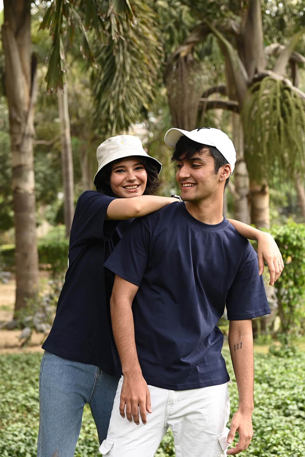 Black+Navy Blue Oversized T-Shirt (Combo of 2)