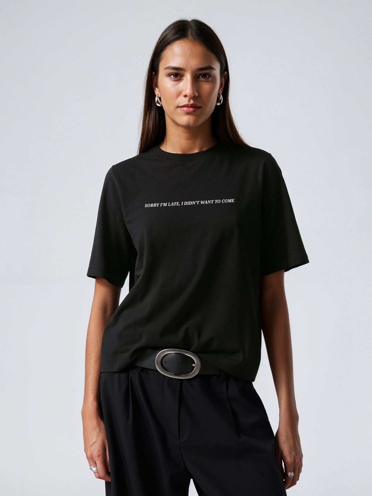 Sorry I'm Late T-Shirt- Black Regular Fit T-Shirt