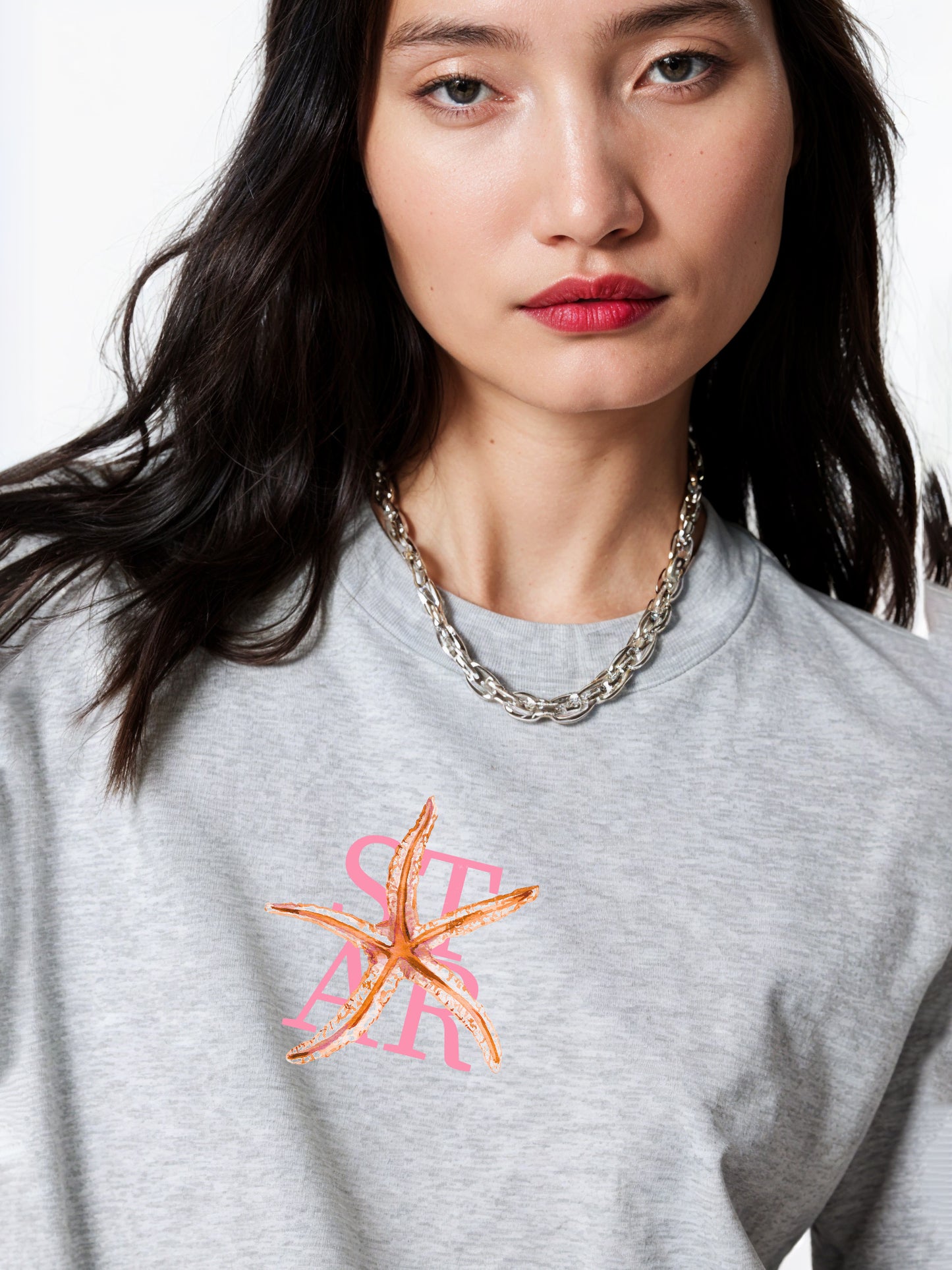 Starfish Pink T-Shirt- Melange Grey Regular Fit T-Shirt