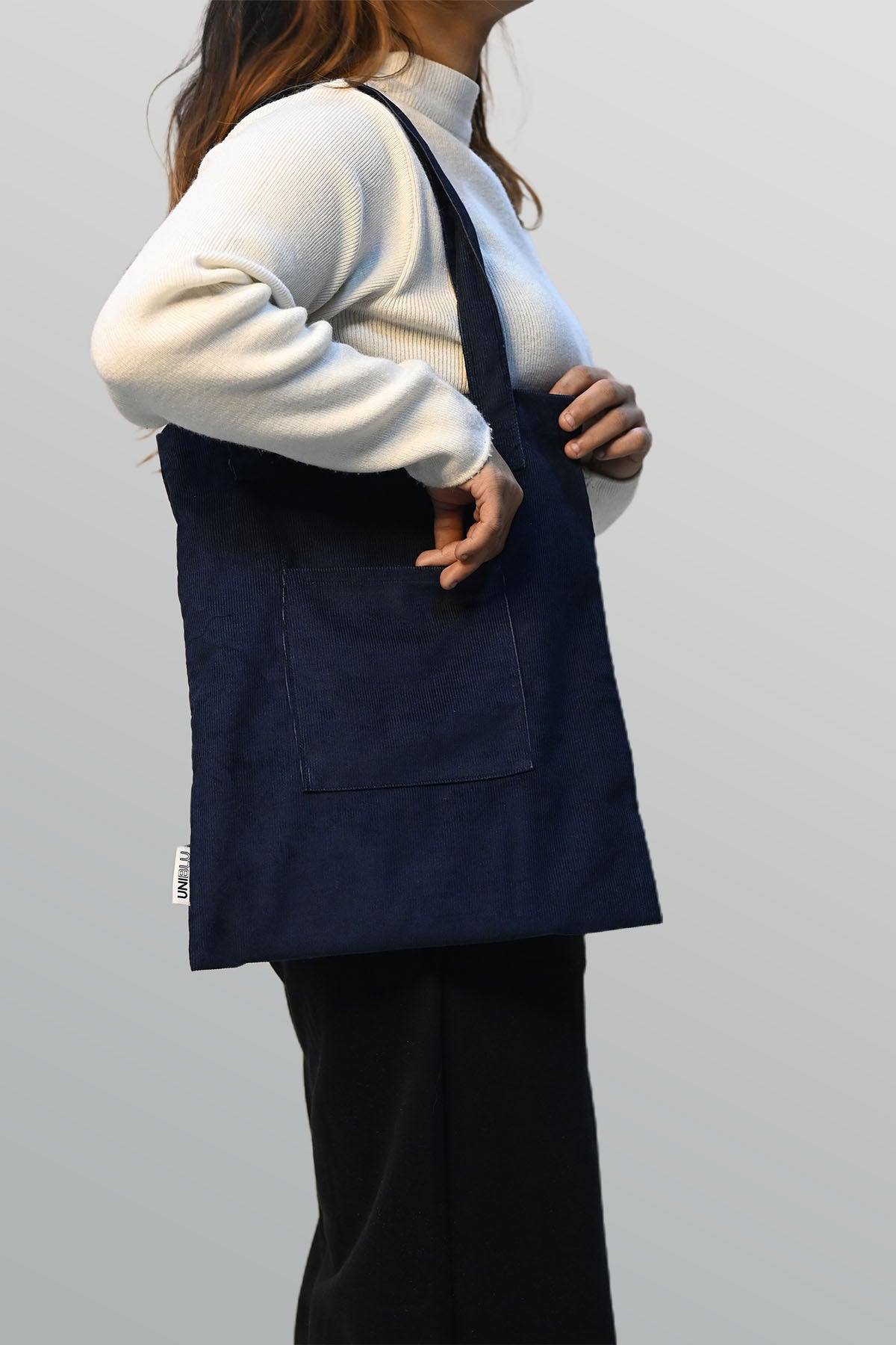 Navy Blue Corduroy Tote Bag