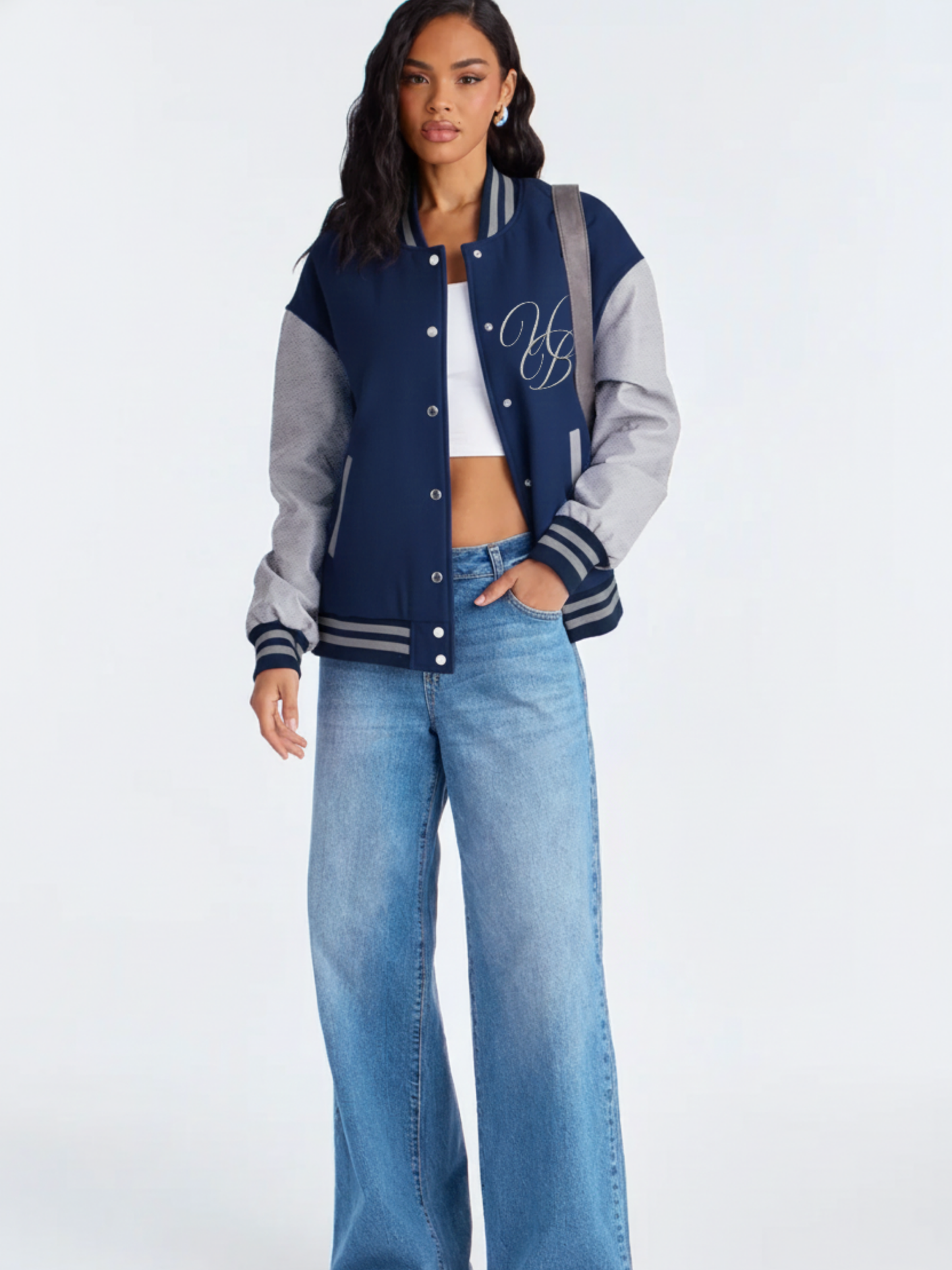 Navy Blue-Grey Varsity Jacket- UB