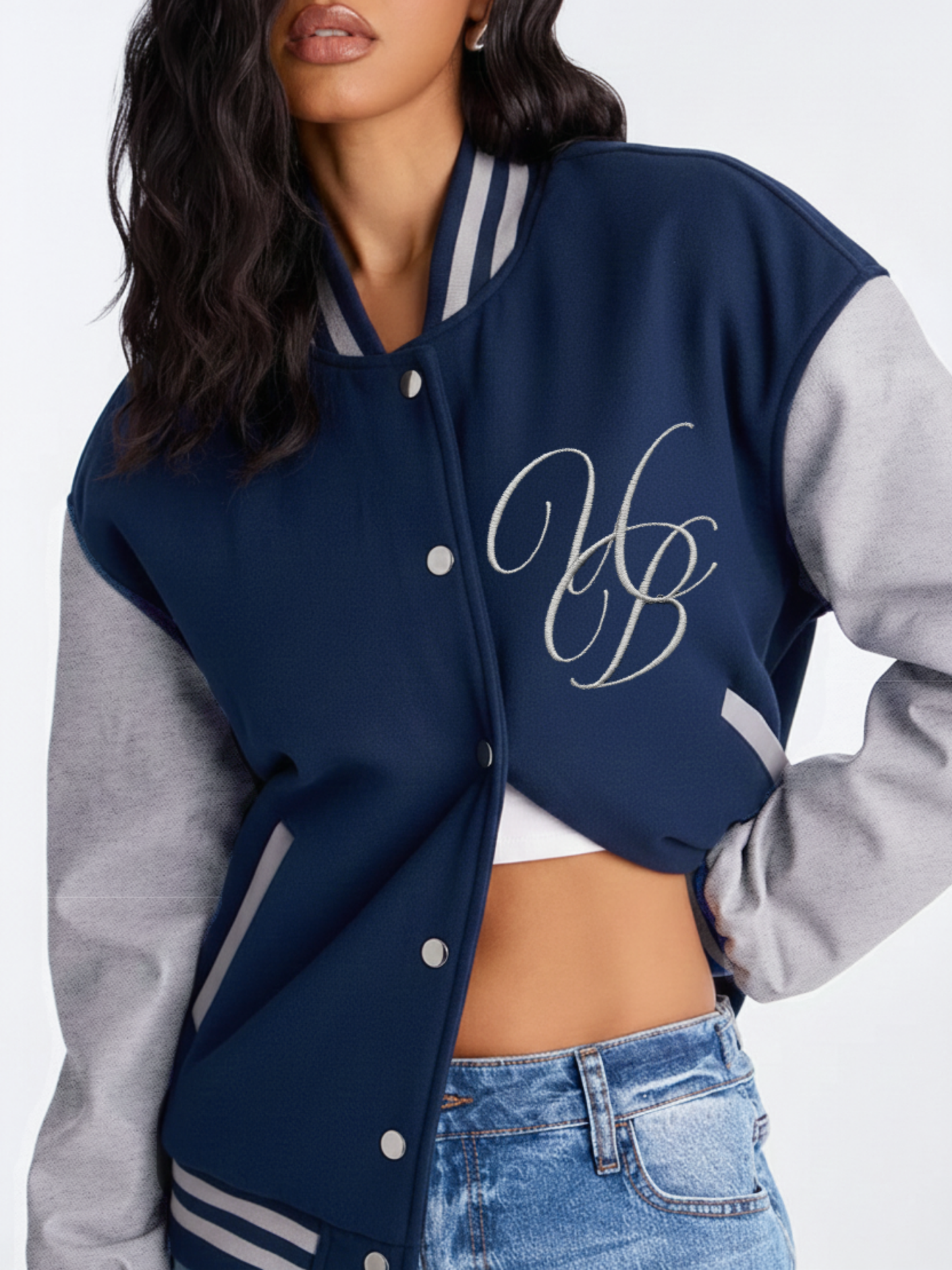 Navy Blue-Grey Varsity Jacket- UB