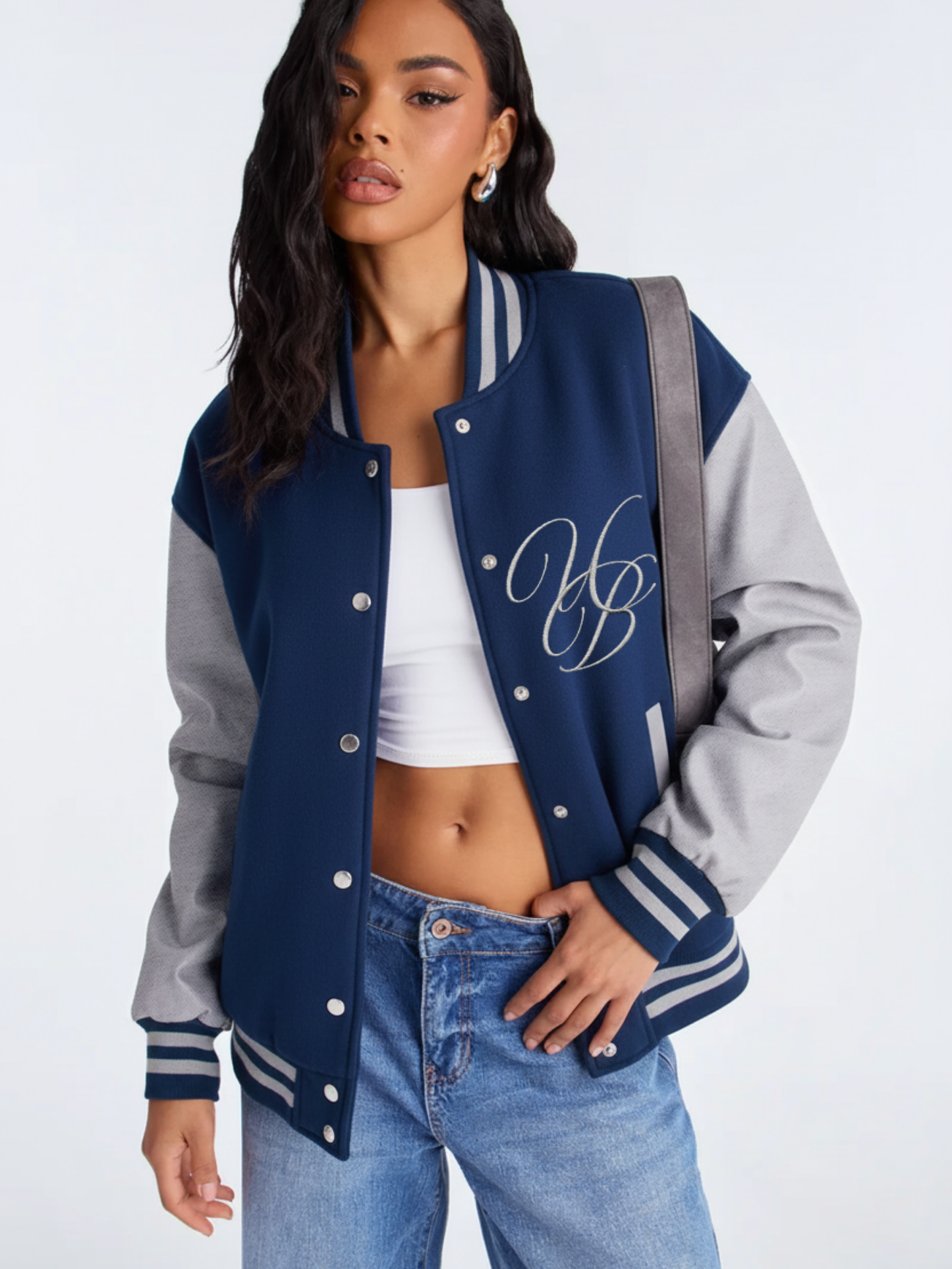 Navy Blue-Grey Varsity Jacket- UB