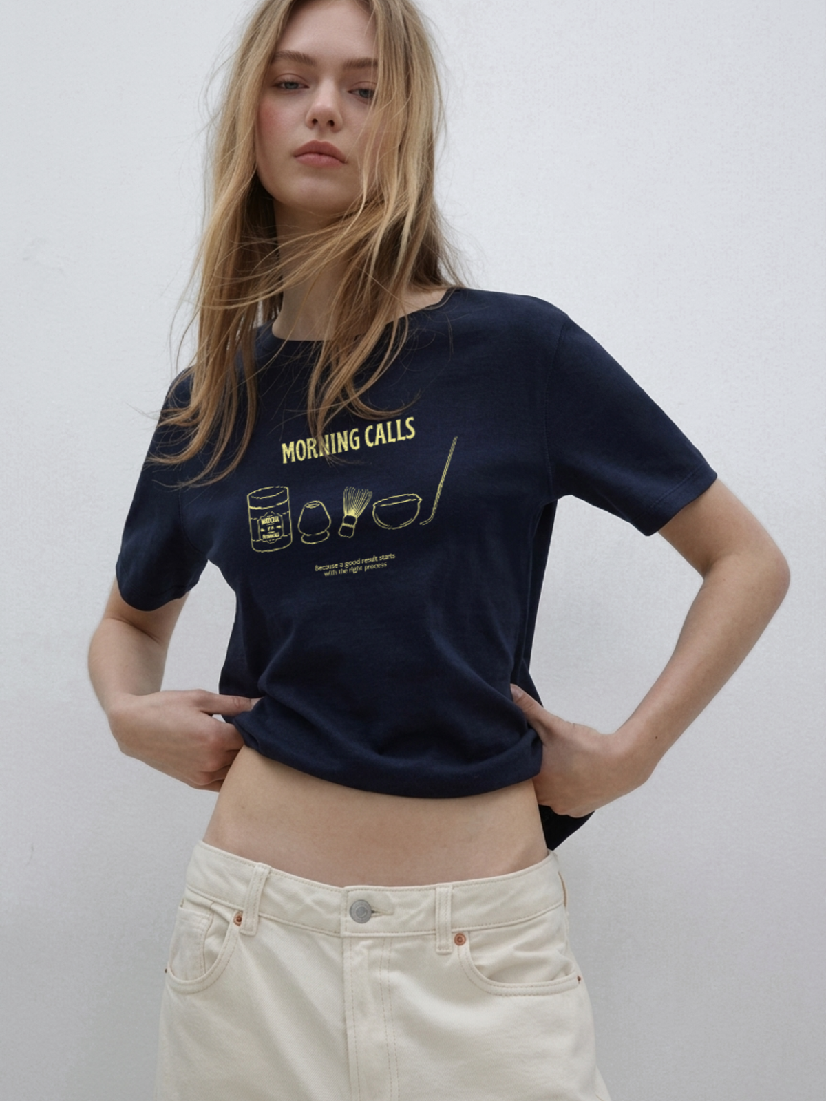 Morning Matcha Calls Regular Fit T-Shirt - Navy Blue