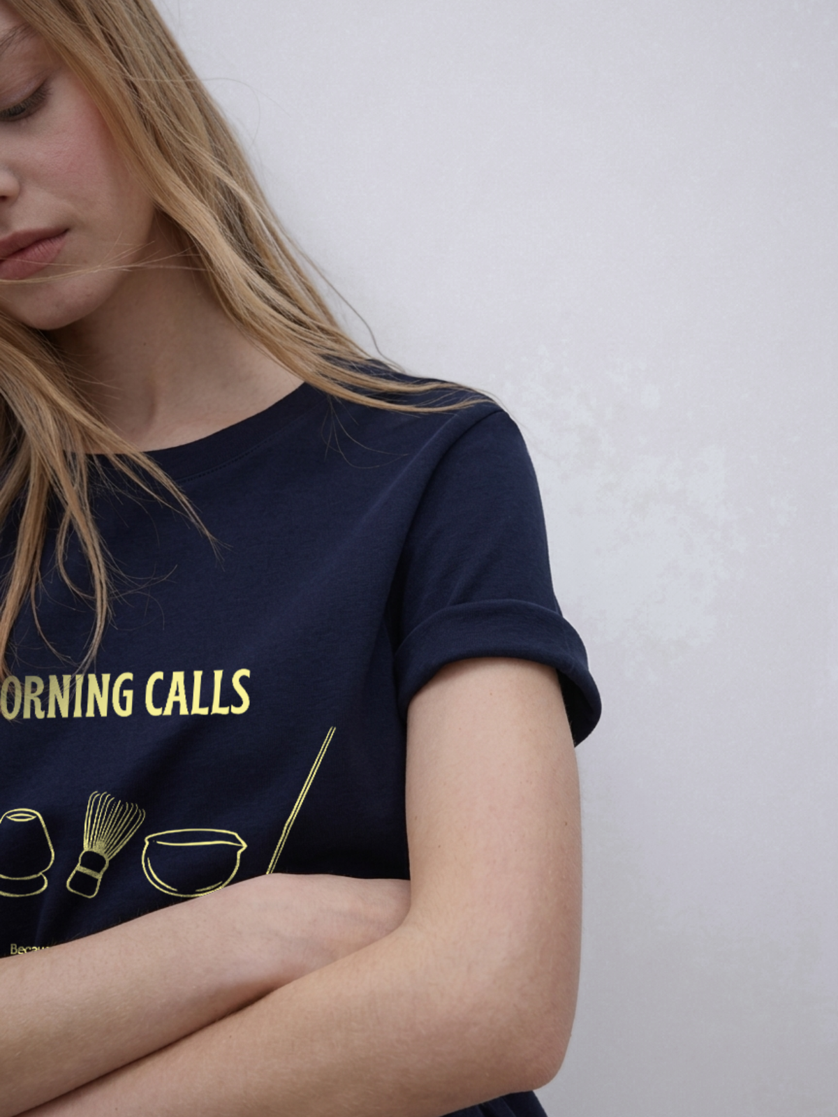 Morning Matcha Calls Regular Fit T-Shirt - Navy Blue
