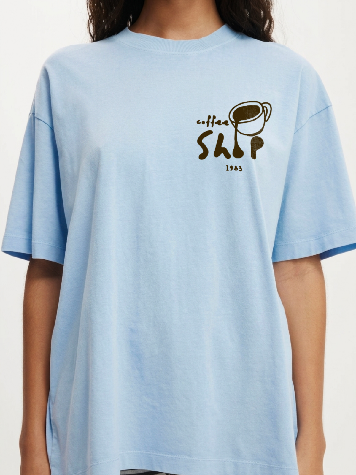 Coffee Shop 1983 Oversized T-Shirt- Sky Blue
