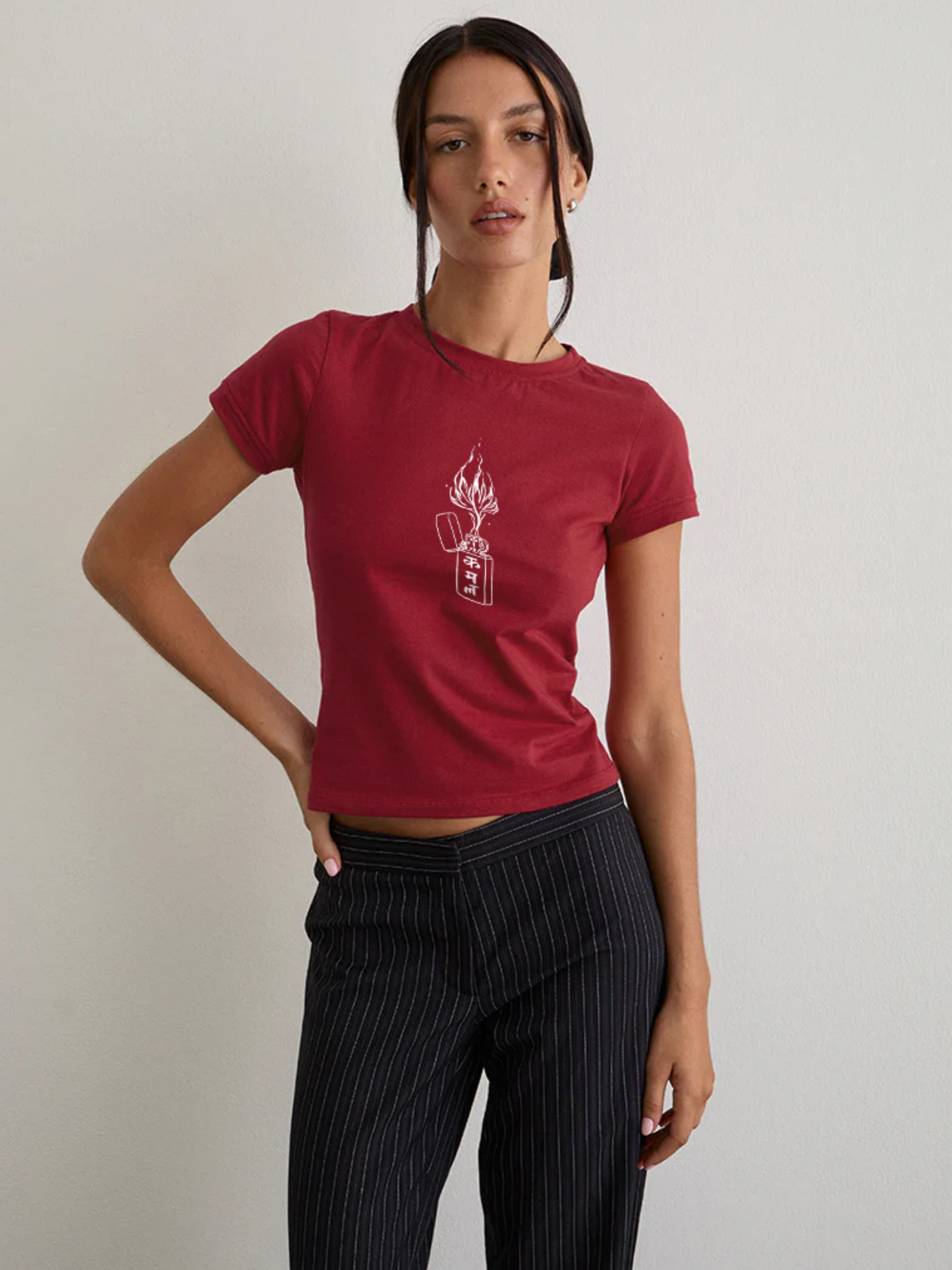 Kamal Lit Crop T-Shirt- Dark Red