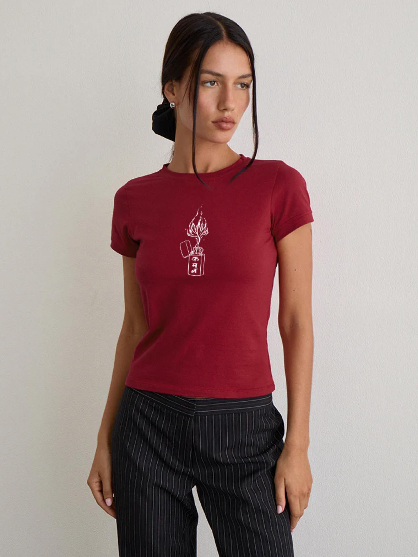 Kamal Lit Crop T-Shirt- Dark Red