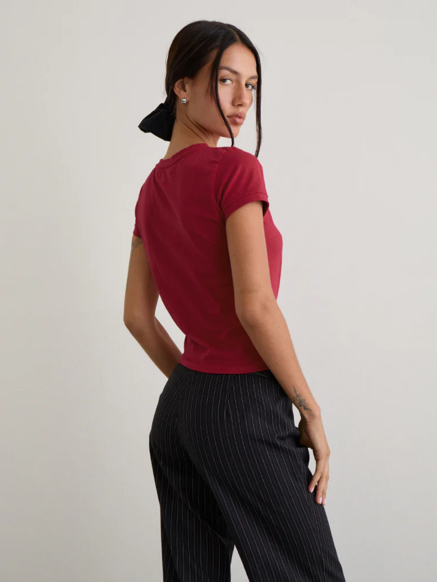 Kamal Lit Crop T-Shirt- Dark Red
