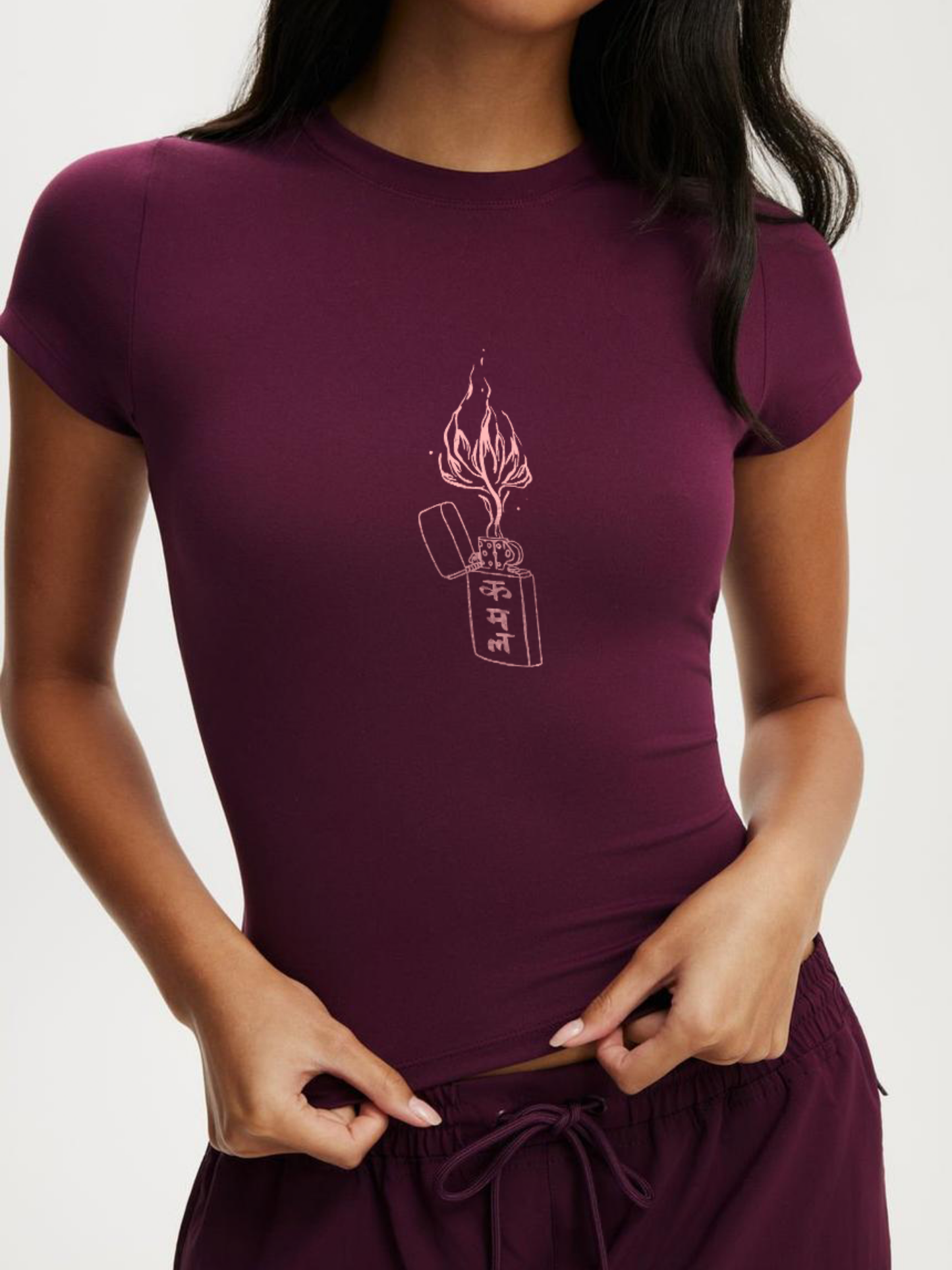 Kamal Lit Crop T-Shirt- Wine