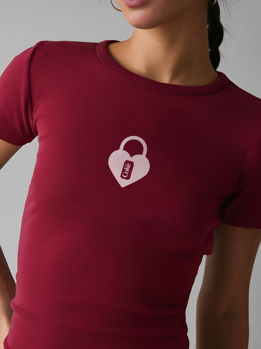 Locked on Diet Coke Crop T-Shirt - Dark Red