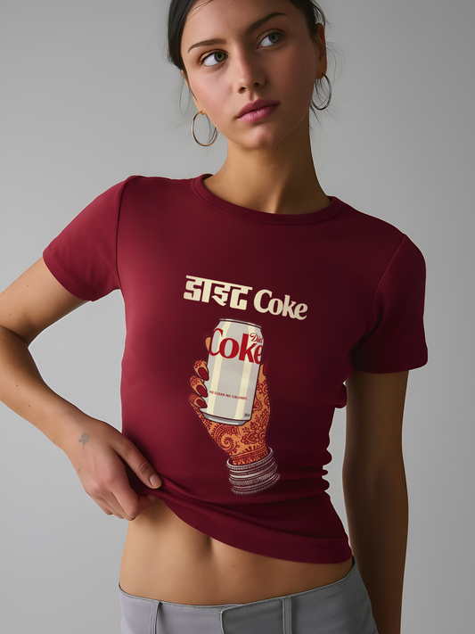 Desi Diet Coke Crop T-Shirt - Dark Red