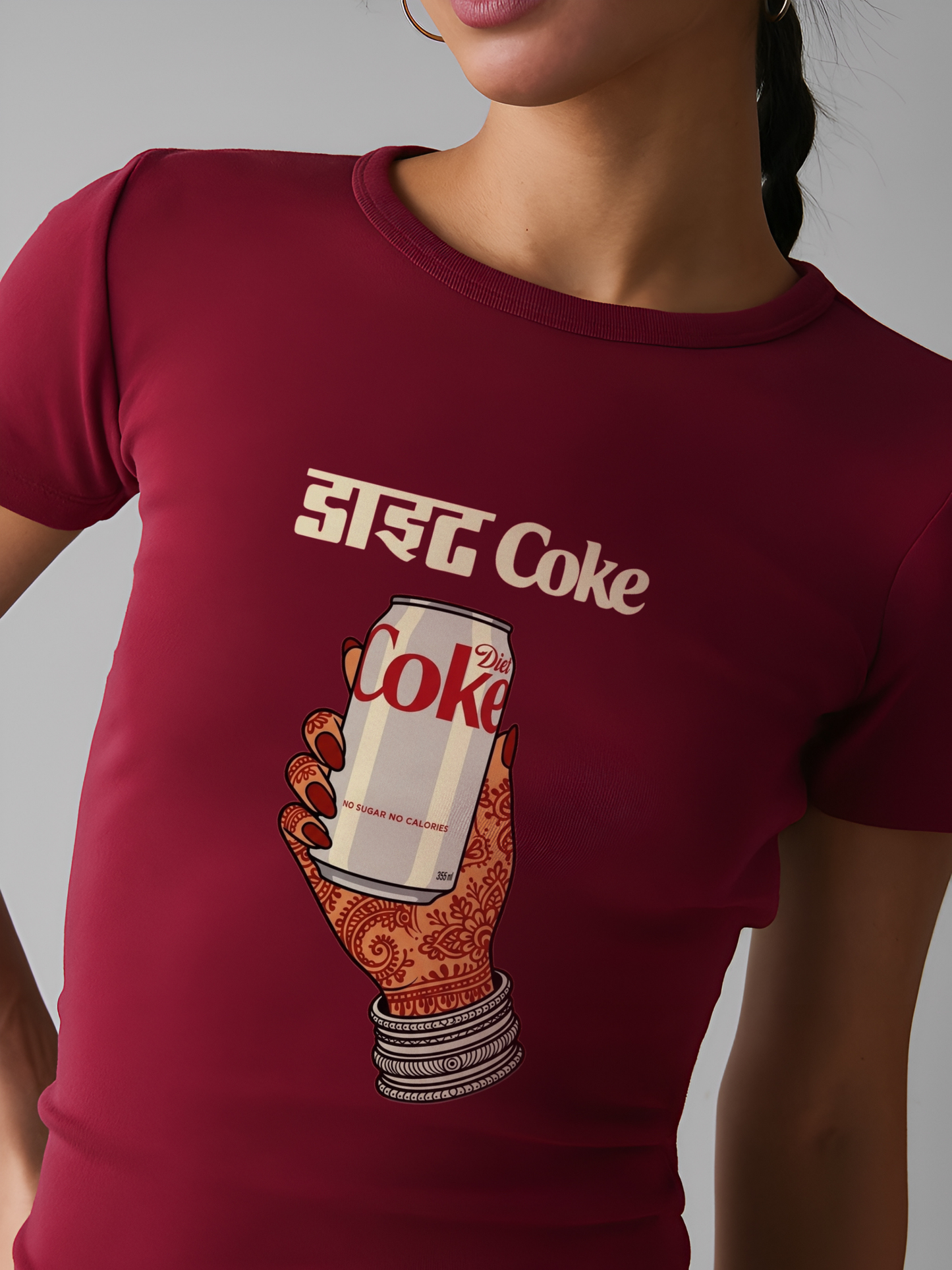 Desi Diet Coke Crop T-Shirt - Dark Red