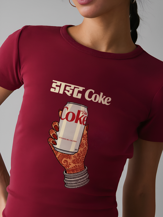 Desi Diet Coke Crop T-Shirt - Dark Red