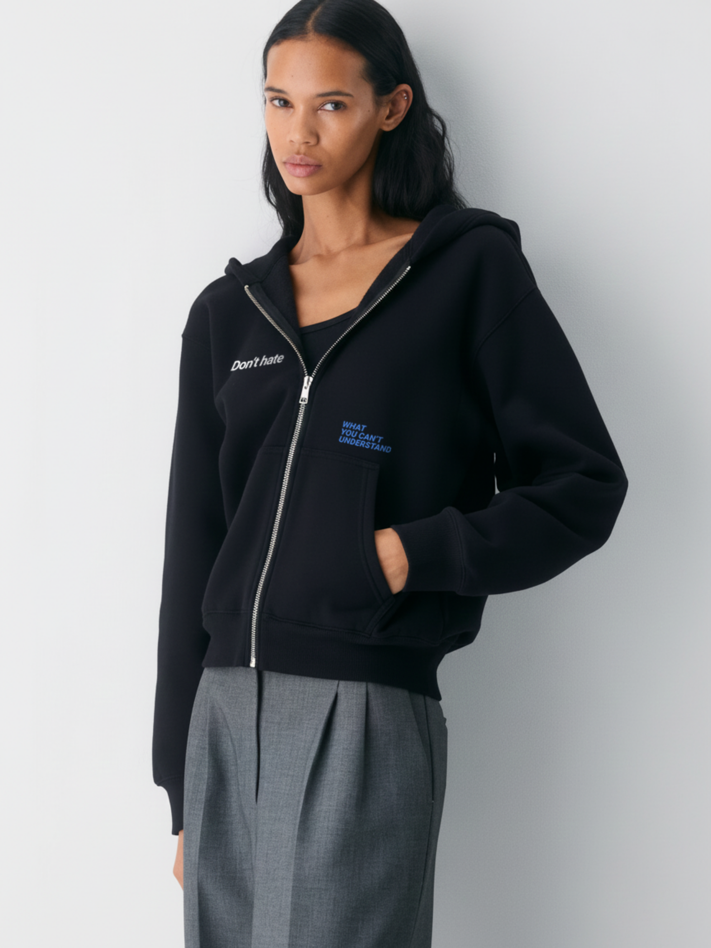 Don't Hate Zip Hoodie- Black