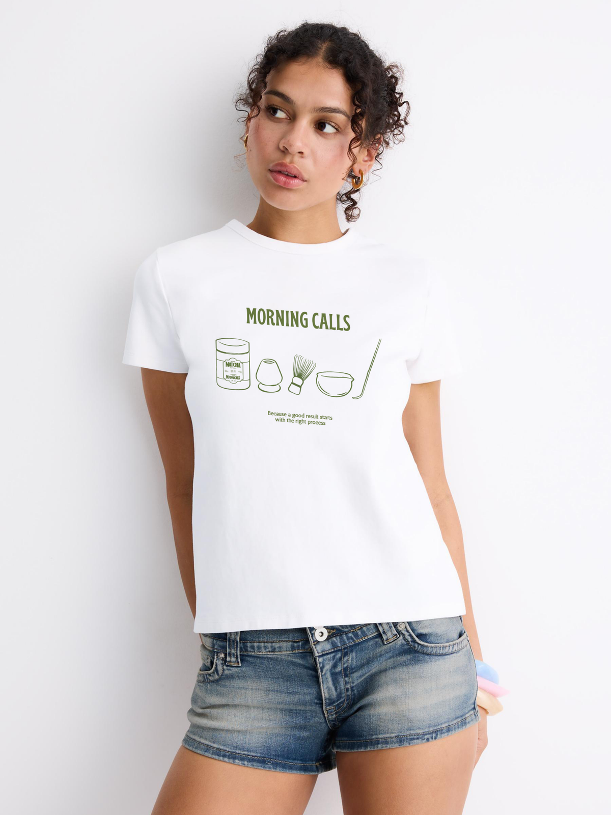 Morning Matcha Calls Regular Fit T-Shirt - White