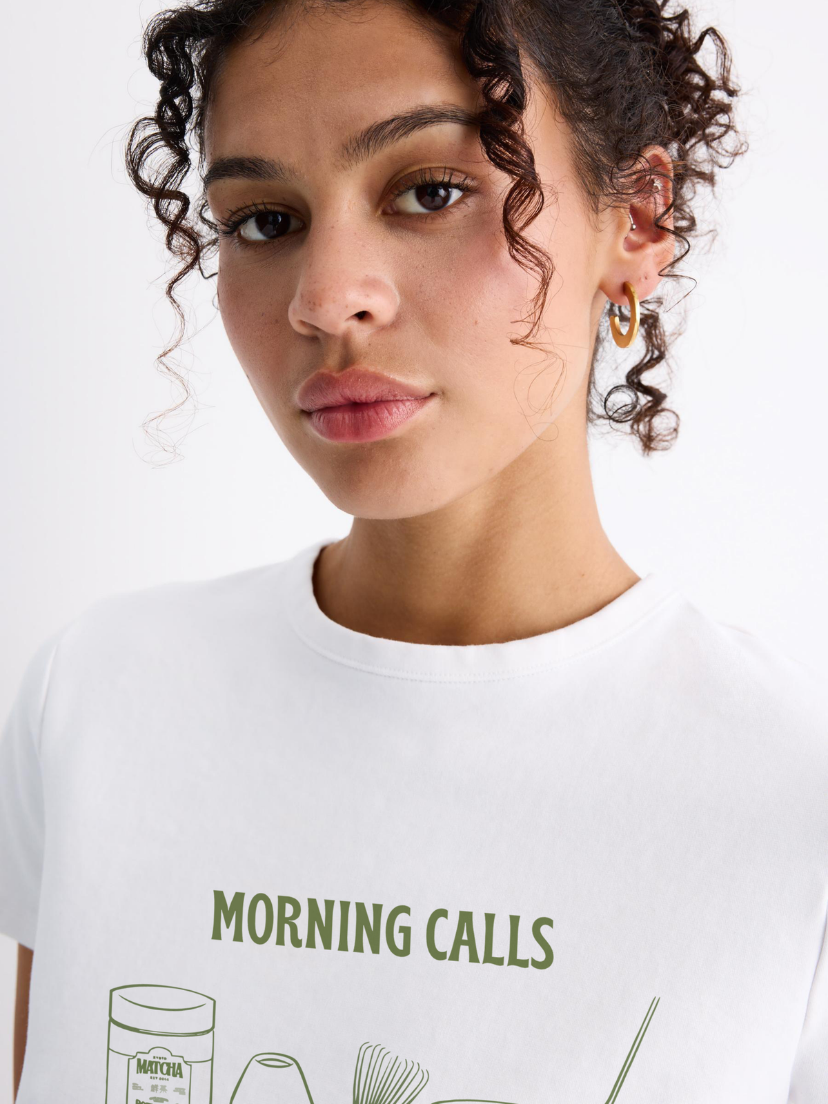 Morning Matcha Calls Regular Fit T-Shirt - White