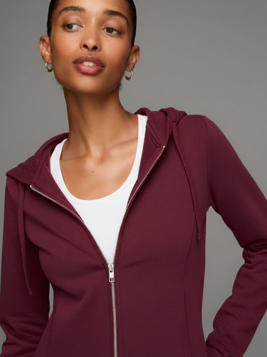 Burgandy- SculptFit Crop Zip Hoodie