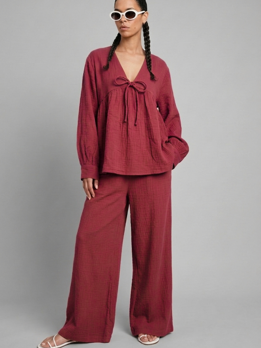 Burgandy Gauze Flow Set