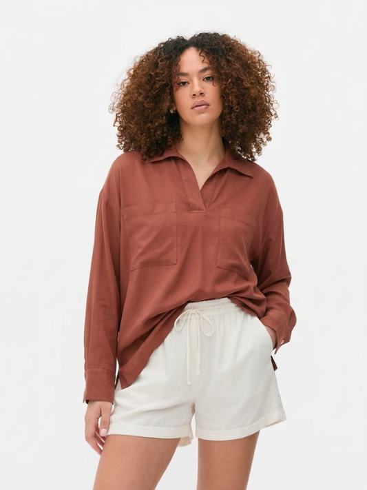 Brown Relaxed Collar Top