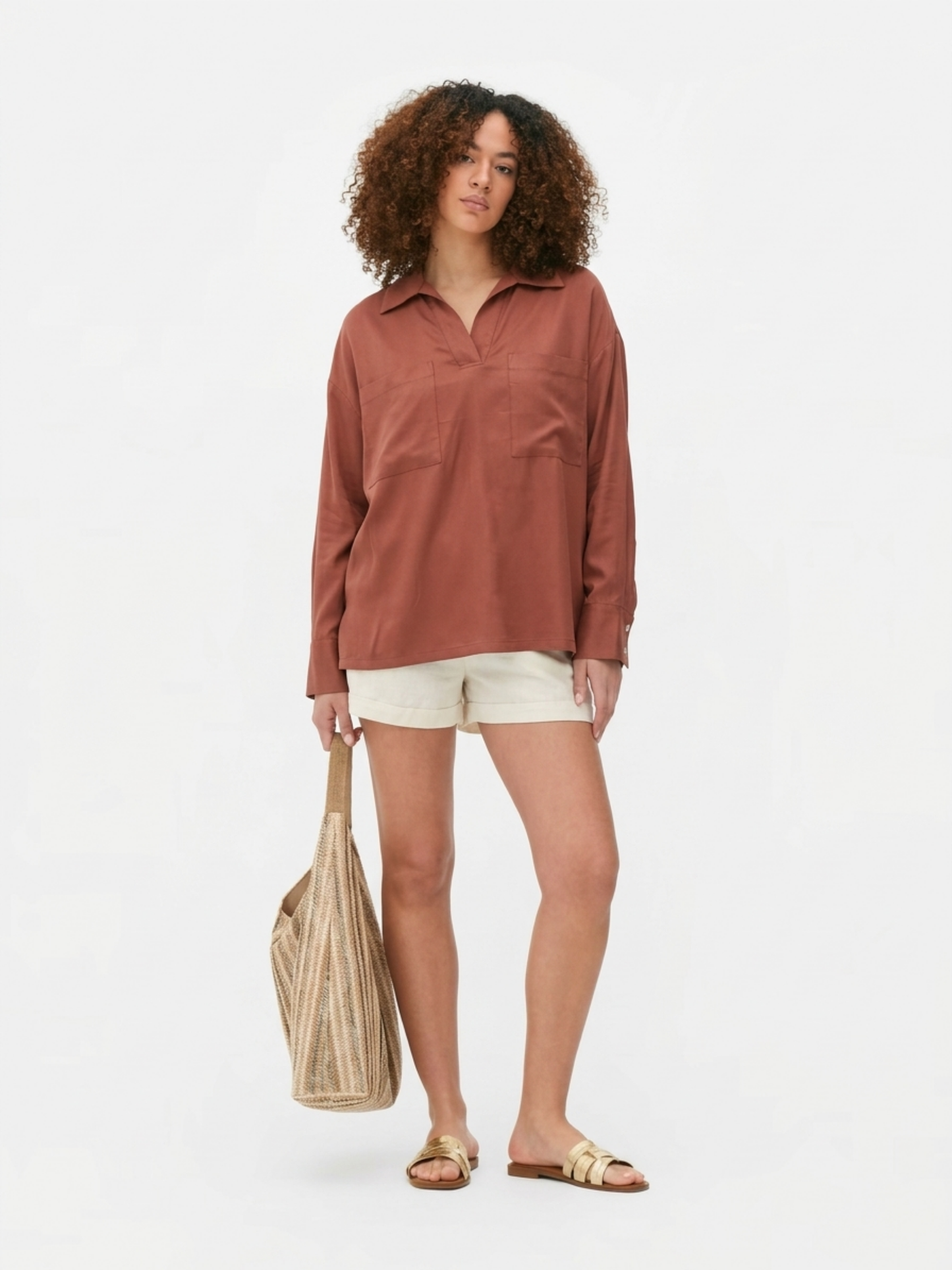 Brown Relaxed Collar Top