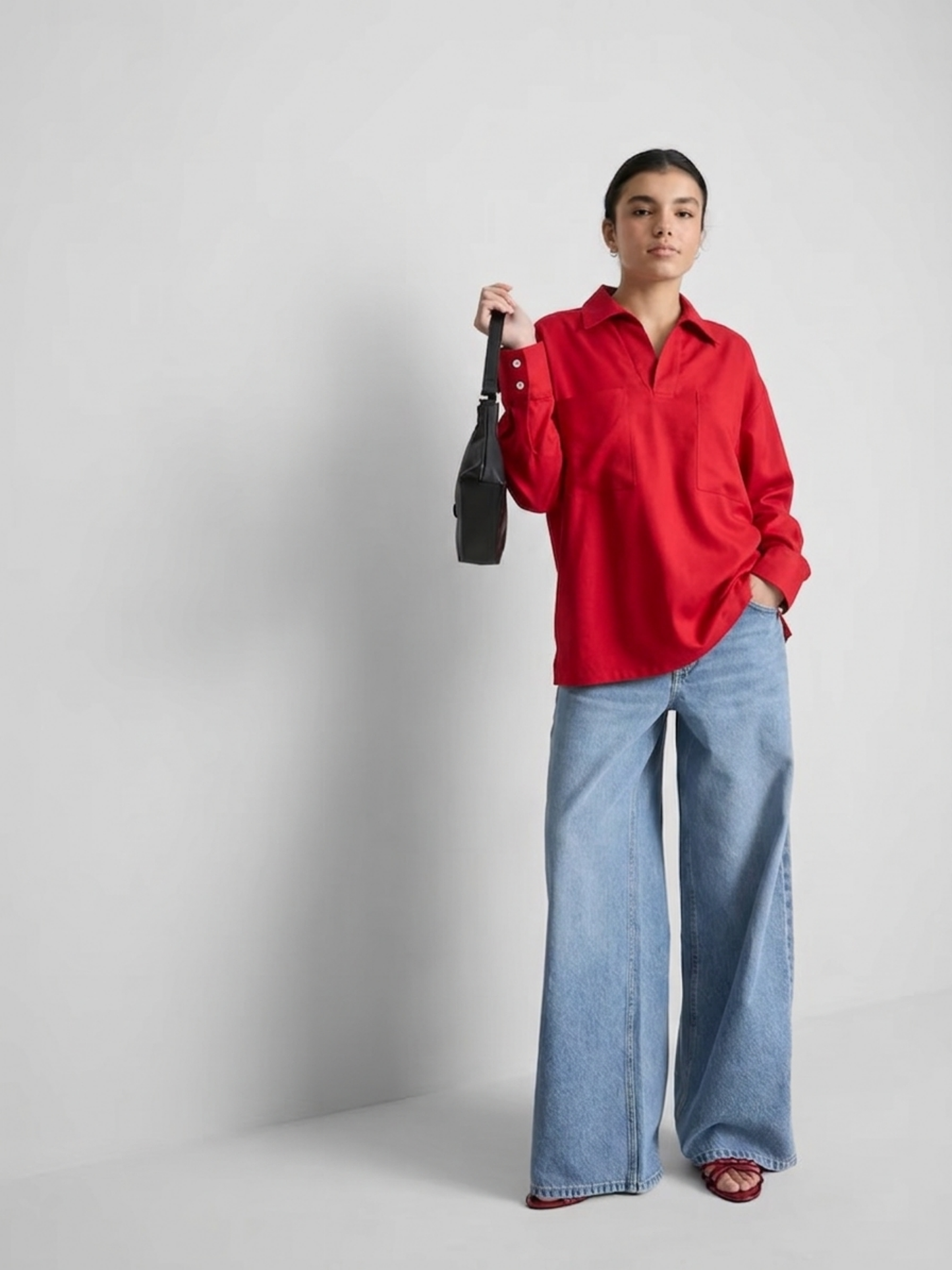 Red Relaxed Collar Top