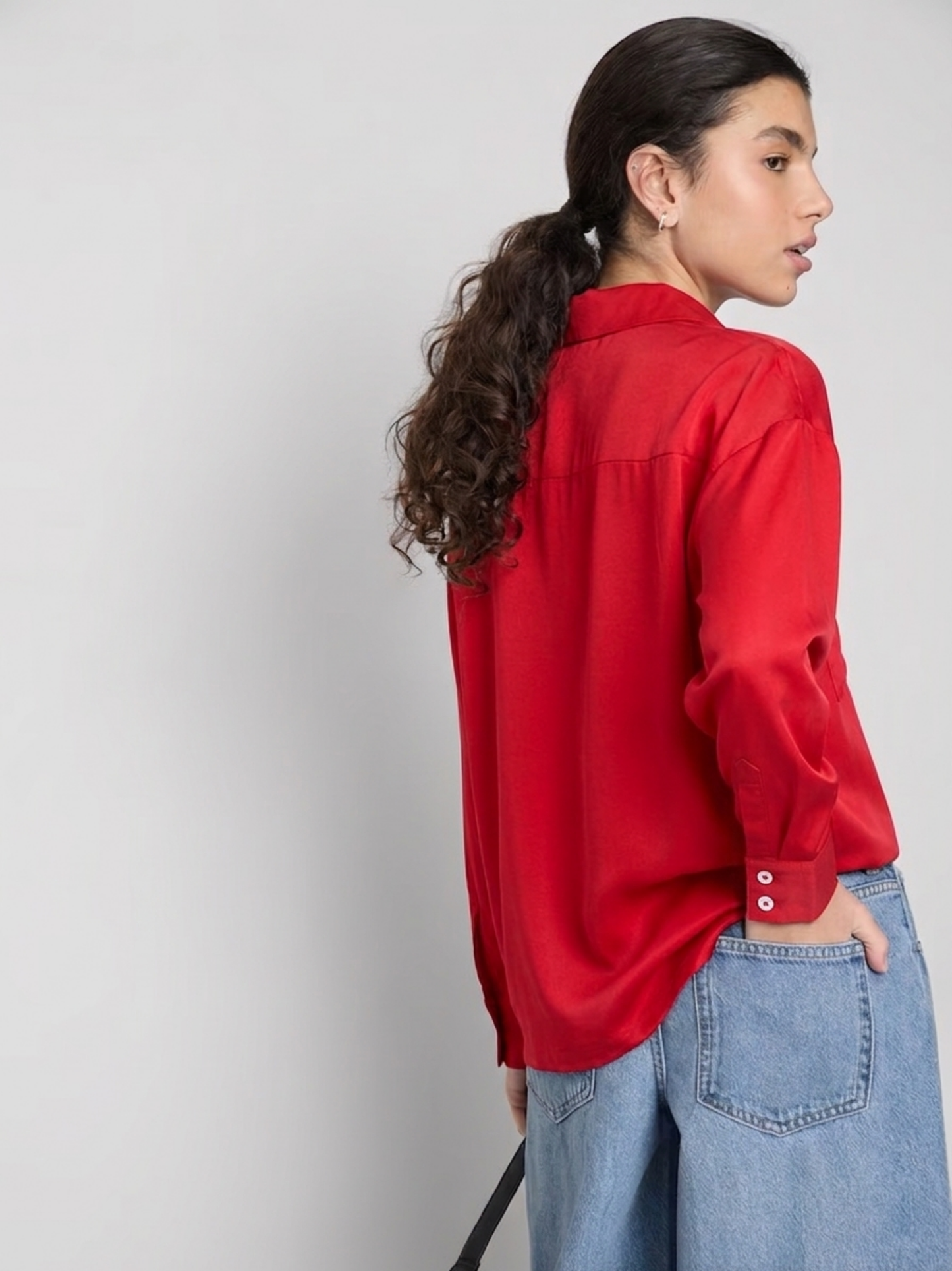 Red Relaxed Collar Top