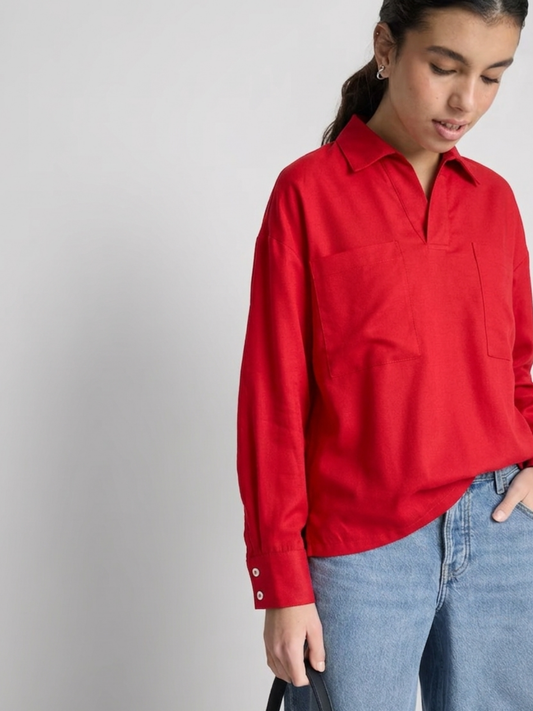 Red Relaxed Collar Top