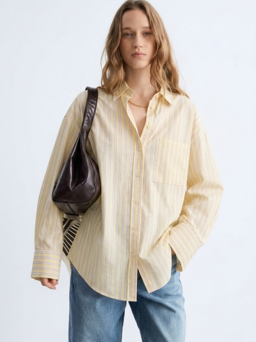 Butter Yellow Oversized Stripe Shirt