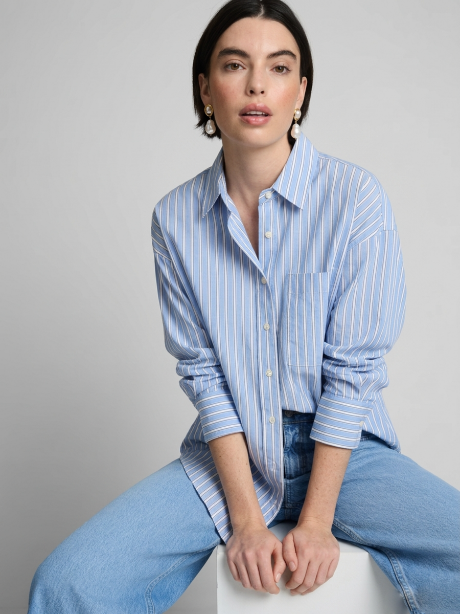 Blue Oversized Stripe Shirt