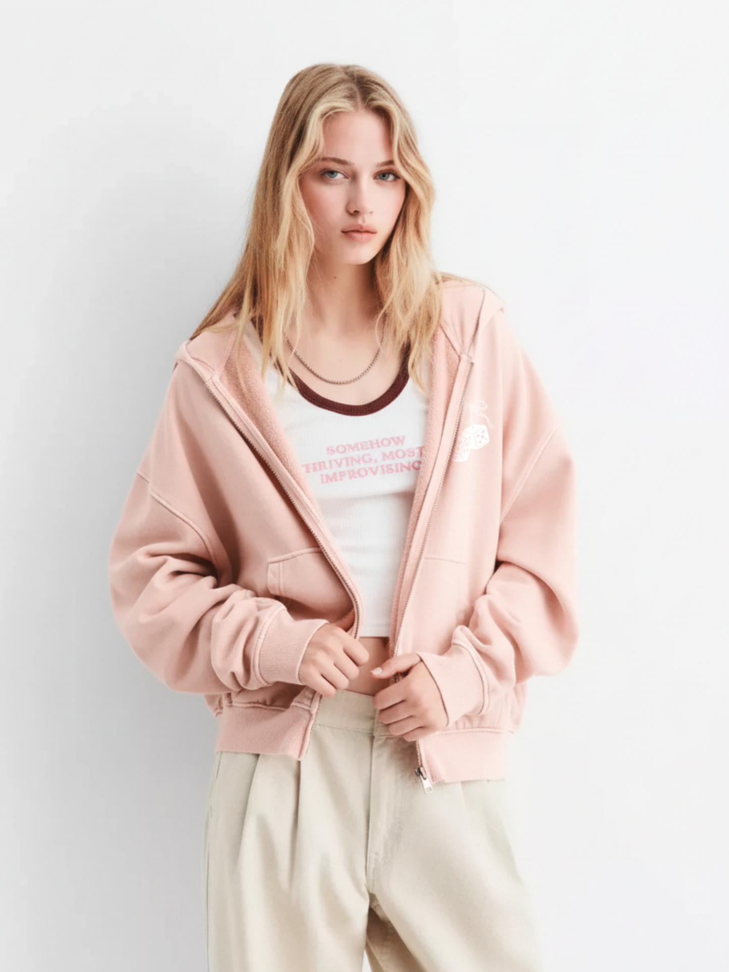 Zip Hoodie- Baby Pink