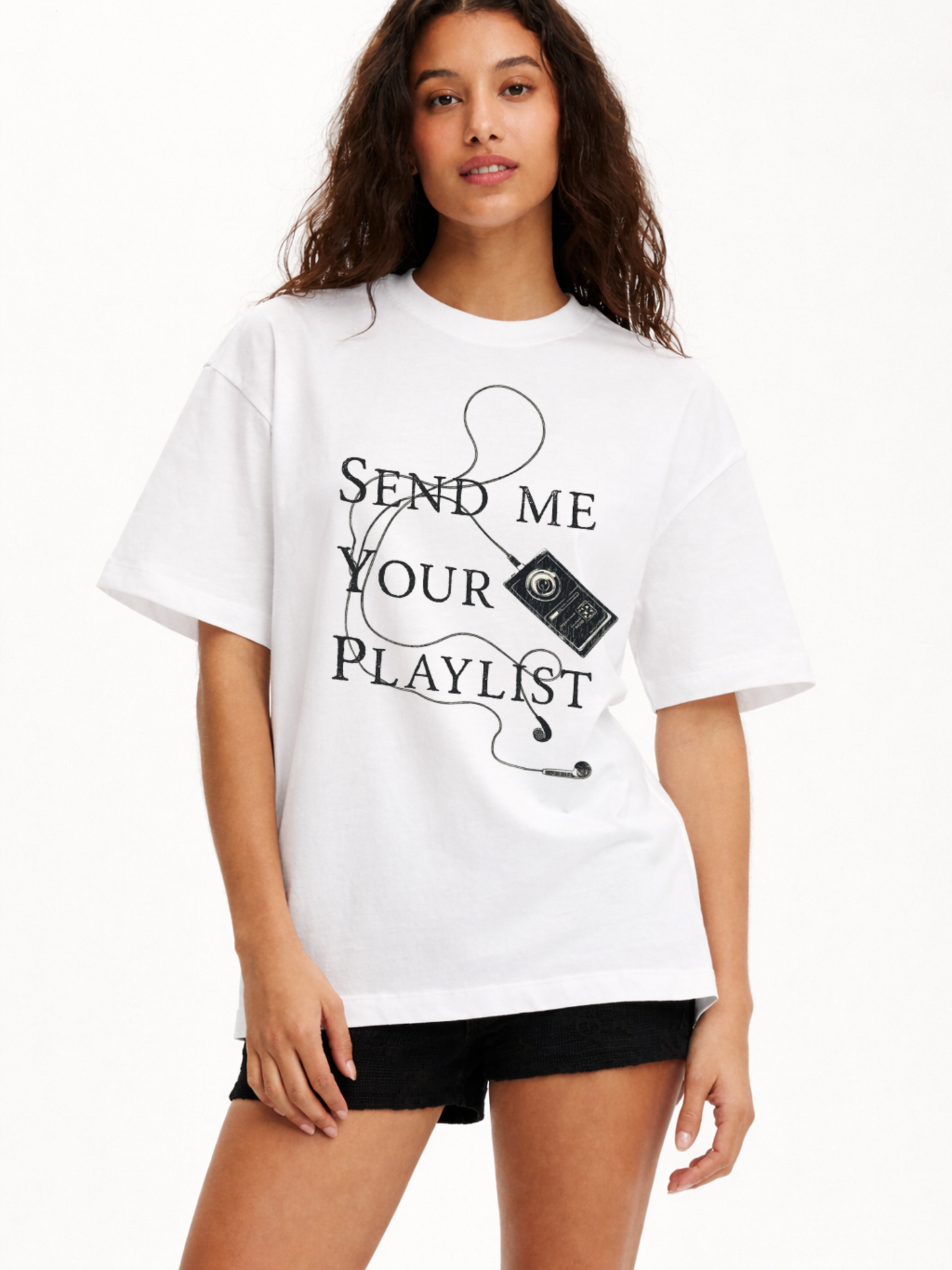 Send Me Your Playlist Oversized T-Shirt- White