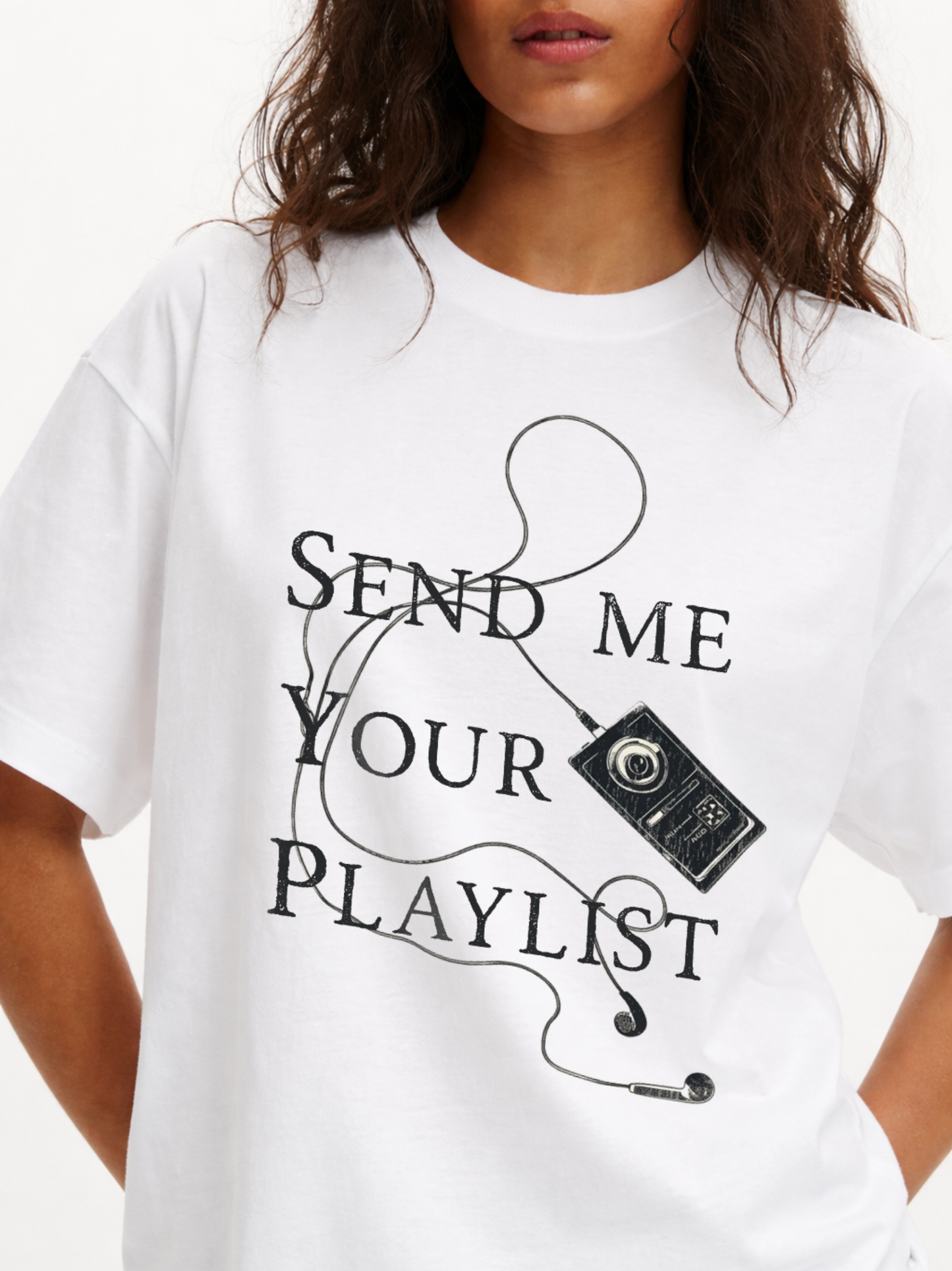 Send Me Your Playlist Oversized T-Shirt- White