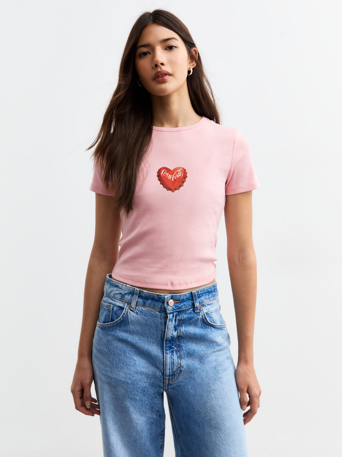 Coke Heart Cap Crop T-Shirt - Pink
