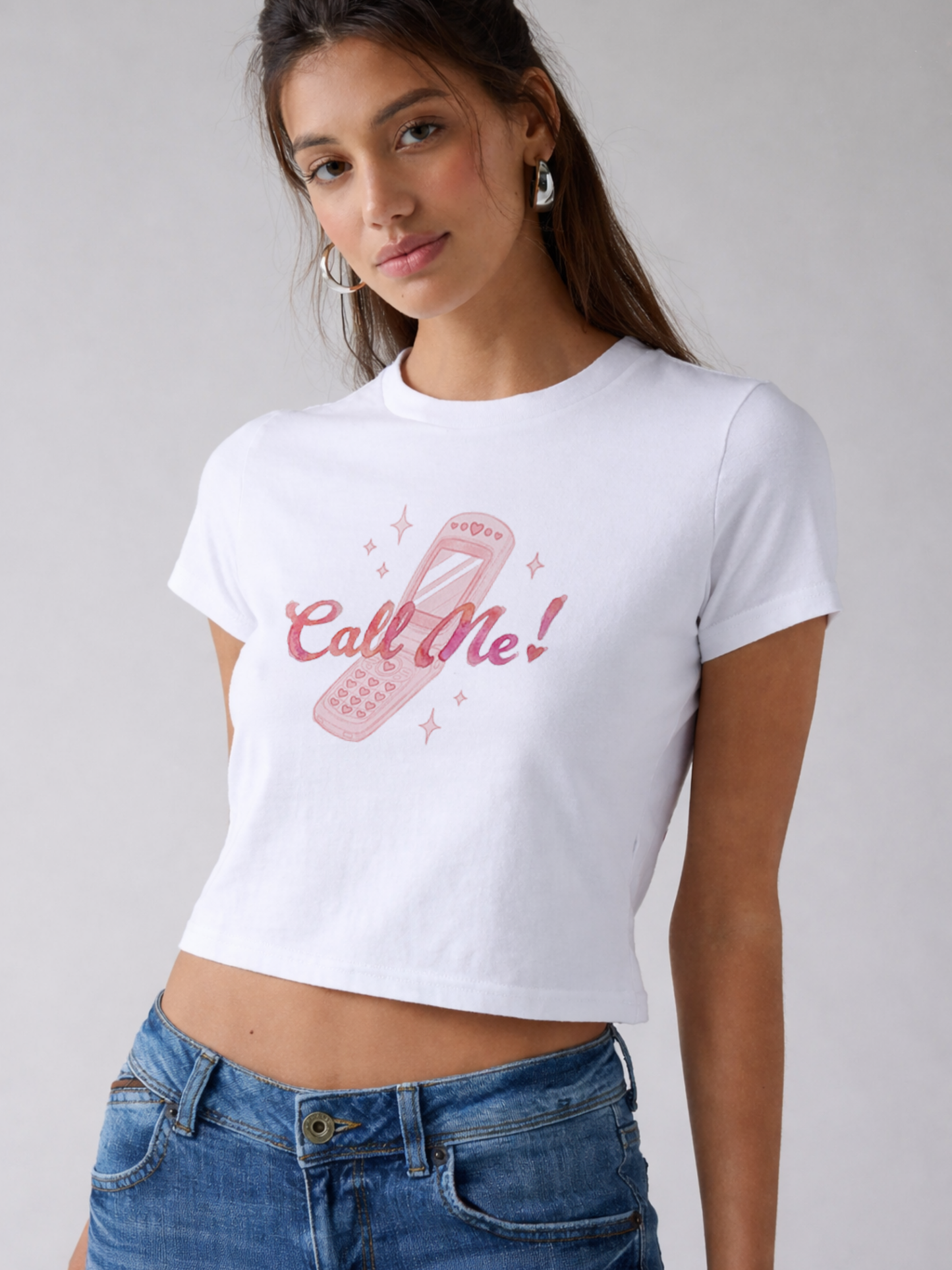Call Me Crop T-Shirt- White