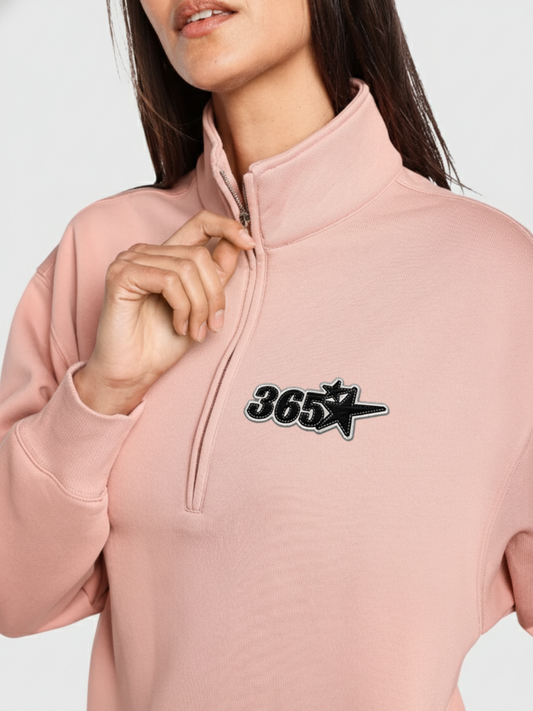 Baby Pink Half Zip Oversized Sweatshirt- 365