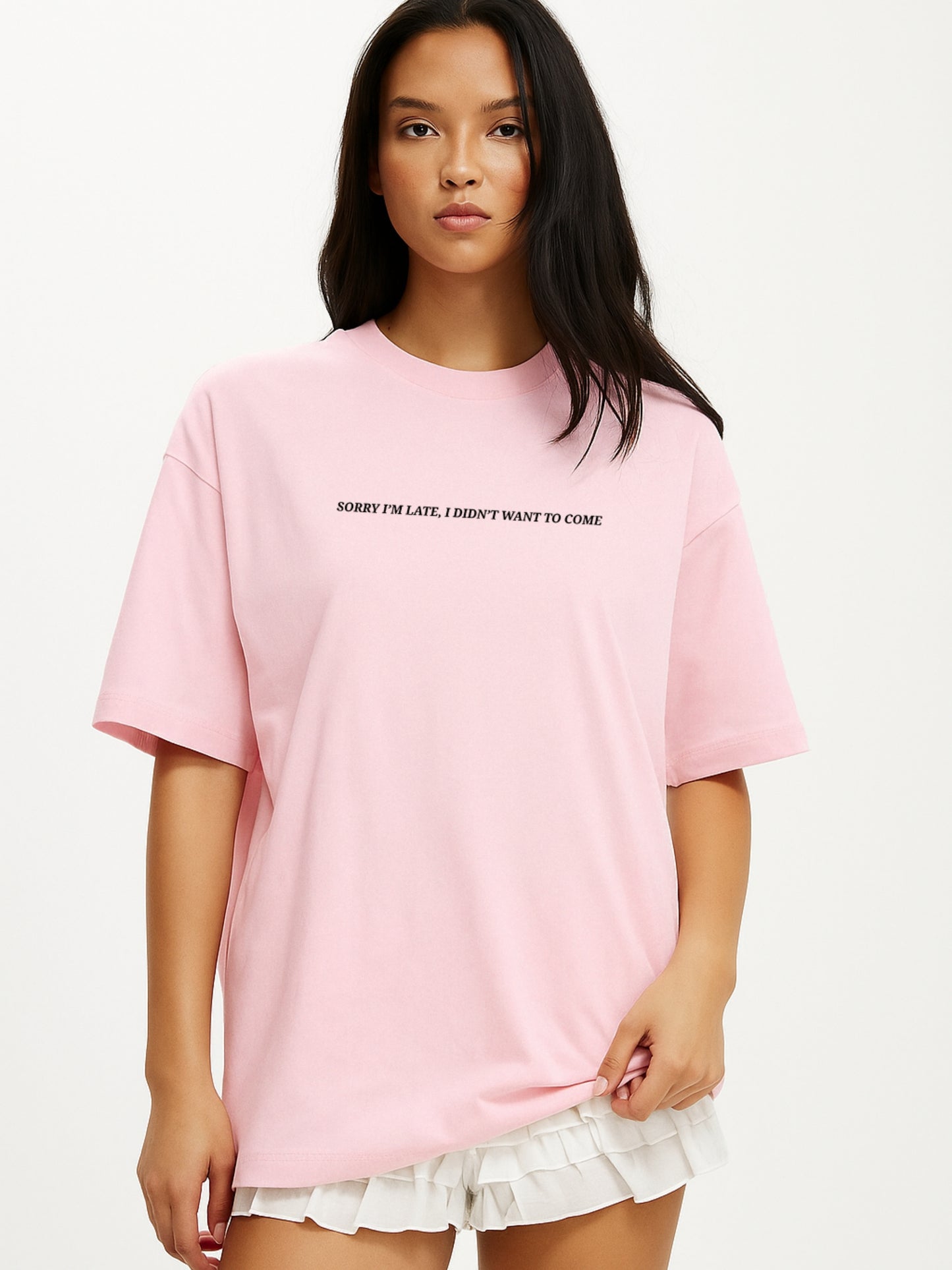 Sorry I'm Late Oversized T-Shirt- Pink