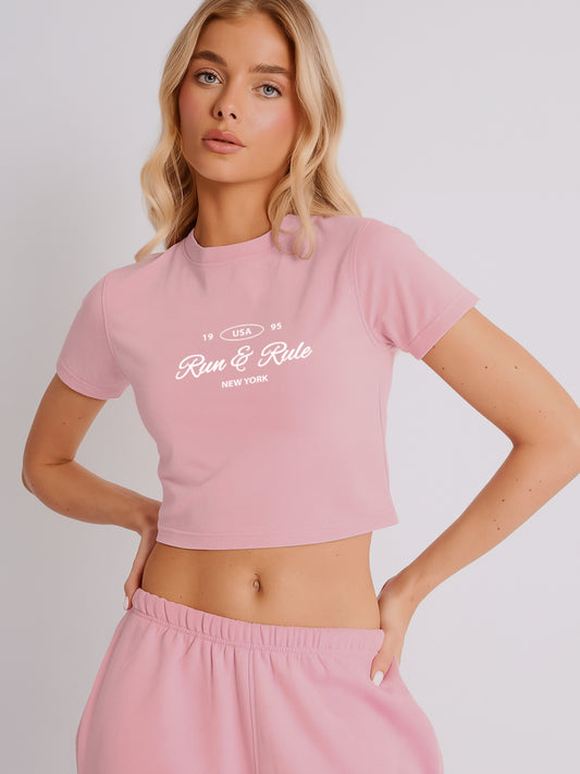 Run & Rule Crop T-Shirt- Pink
