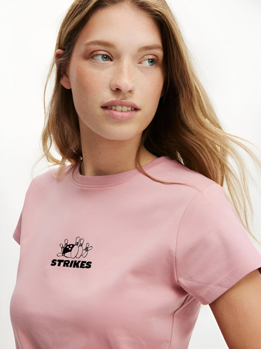 Strikes Crop T-Shirt- Pink