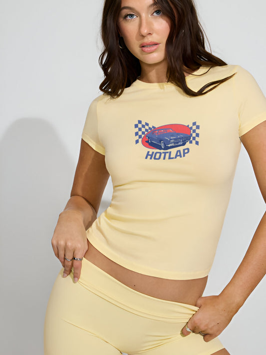 Hotlap Racing Crop T-Shirt- Yellow