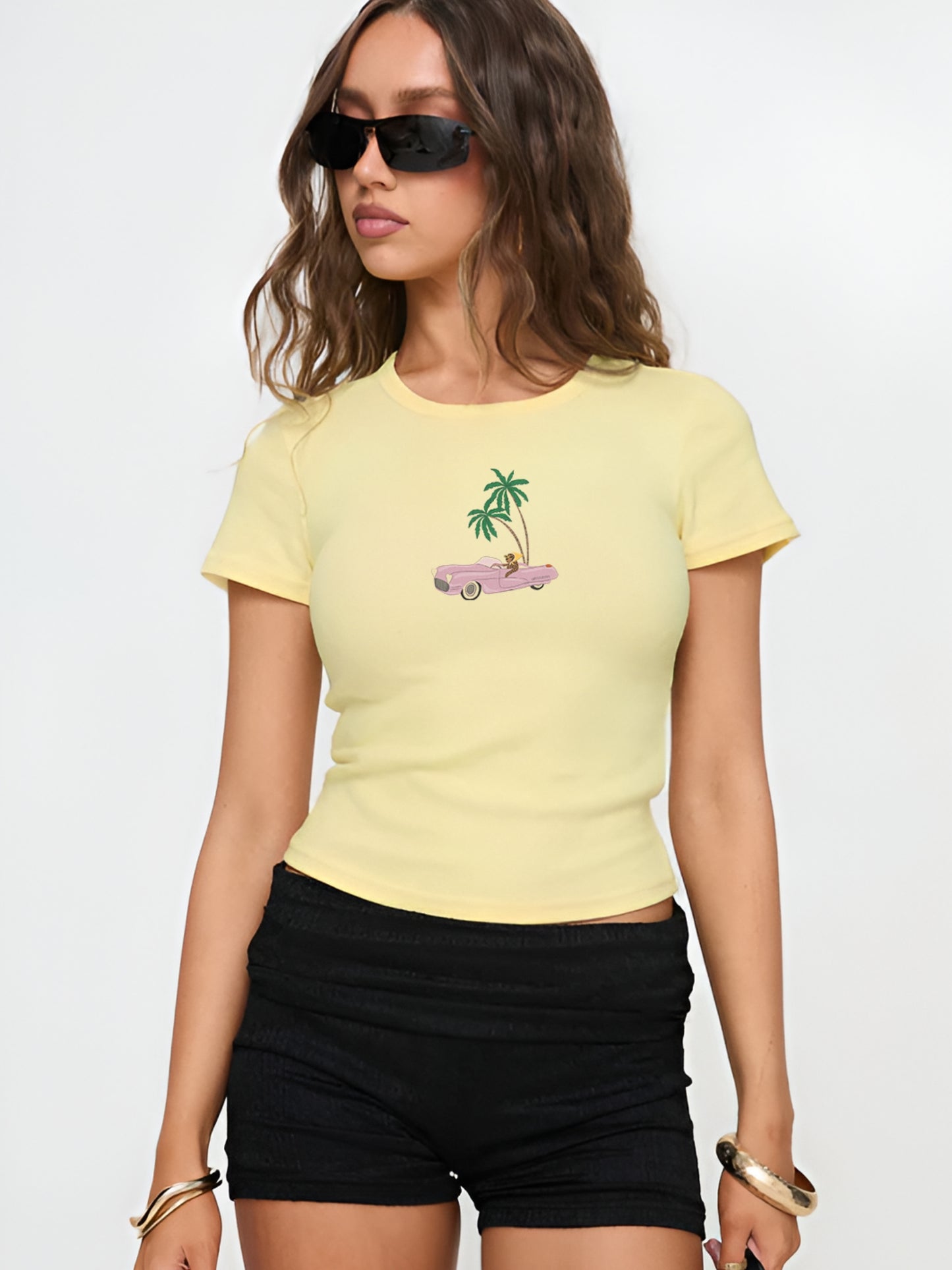 Beach Dog Crop T-Shirt-Yellow