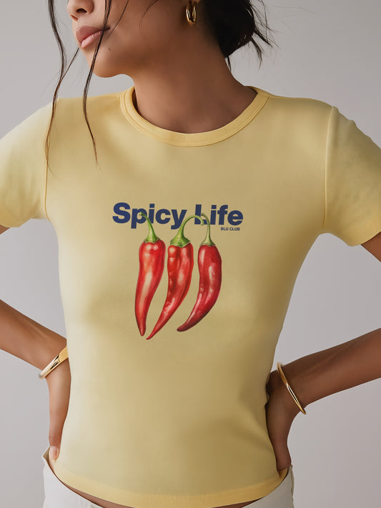 Spicy Life Crop T-Shirt-Yellow