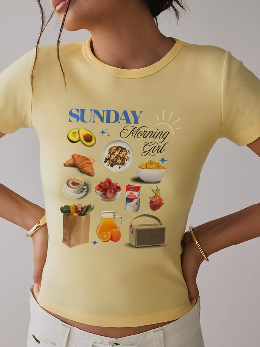 Sunday Morinig Girl Crop T-Shirt- Yellow