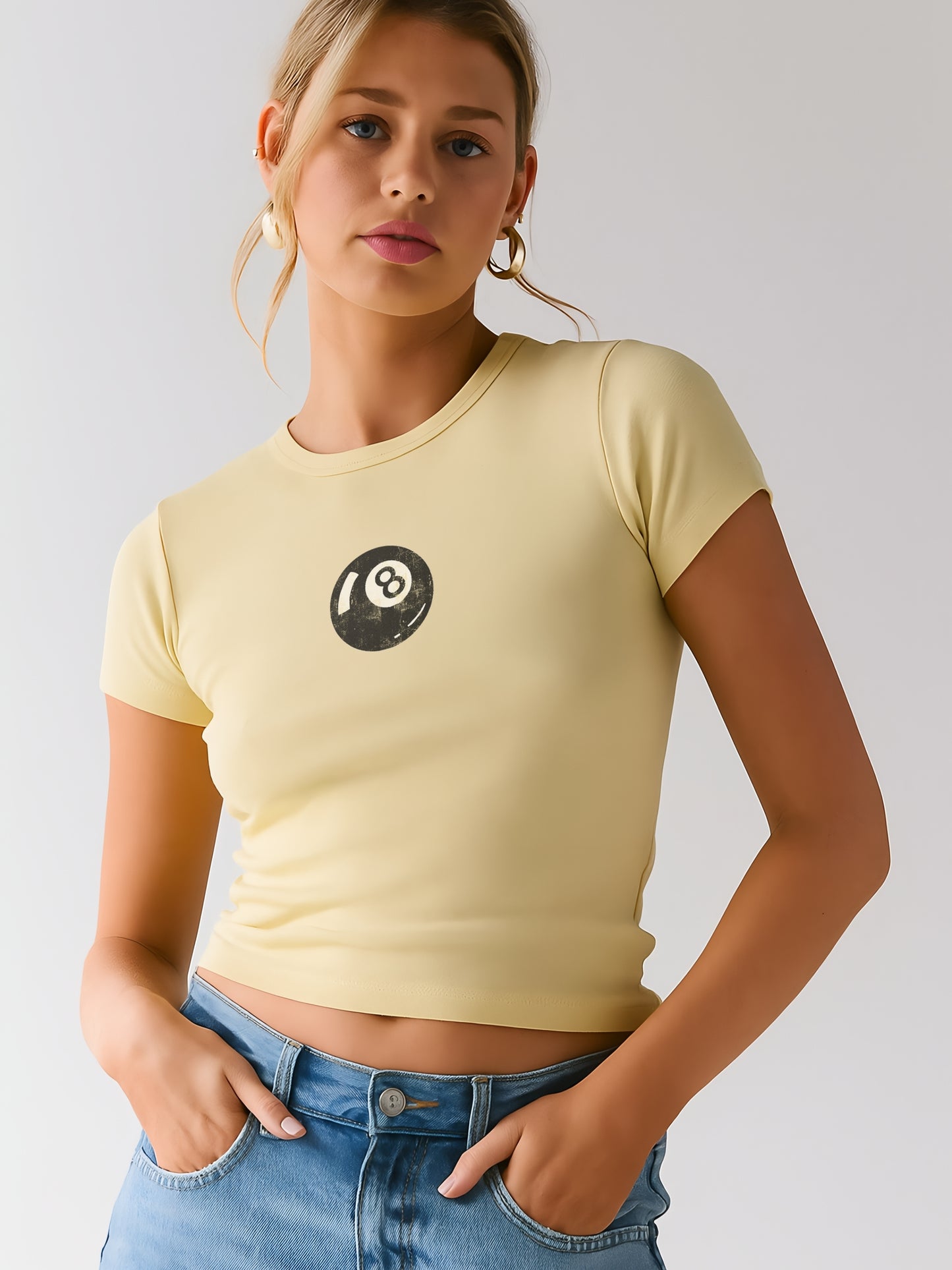 8 Ball Crop T-Shirt-Yellow