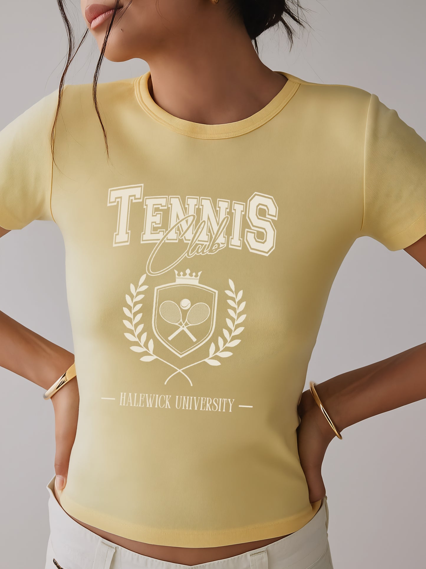 Tennis Club Crop T-Shirt-Yellow