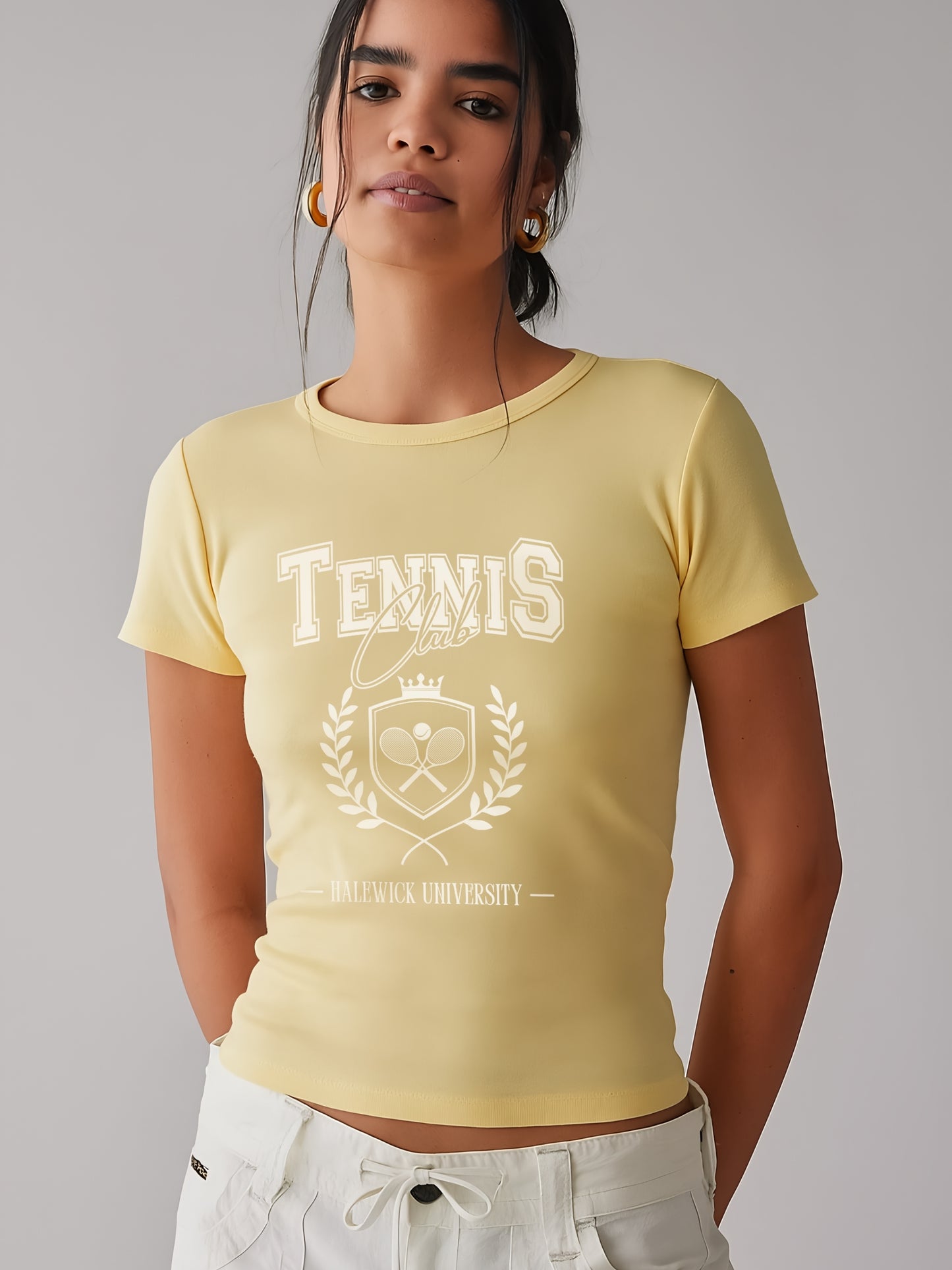 Tennis Club Crop T-Shirt-Yellow