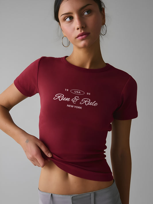 Run & Rule Crop T-Shirt- Dark red