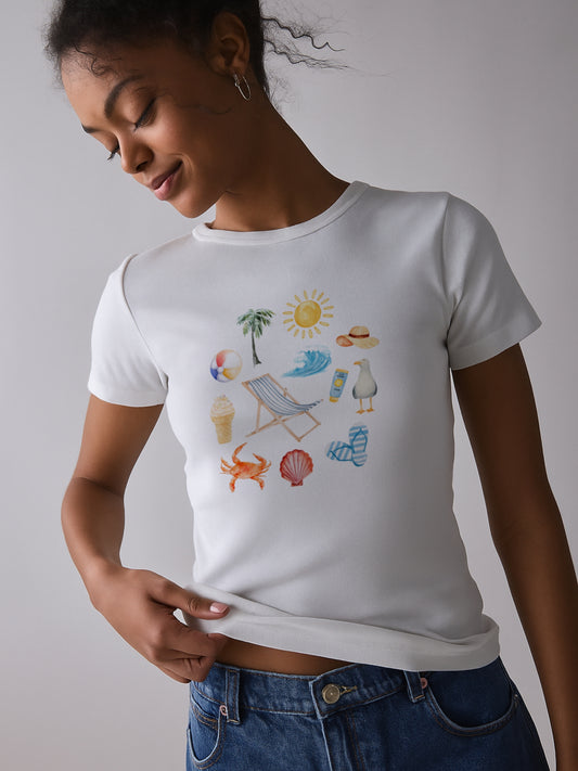 Beach essentials Crop T-Shirt- White