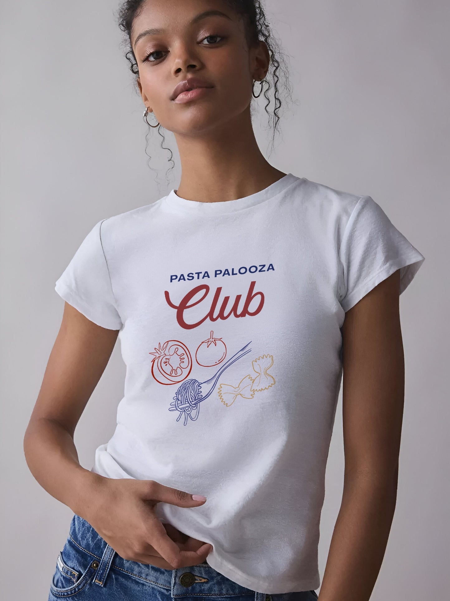 Pasta Palooza Club Crop T-Shirt-White