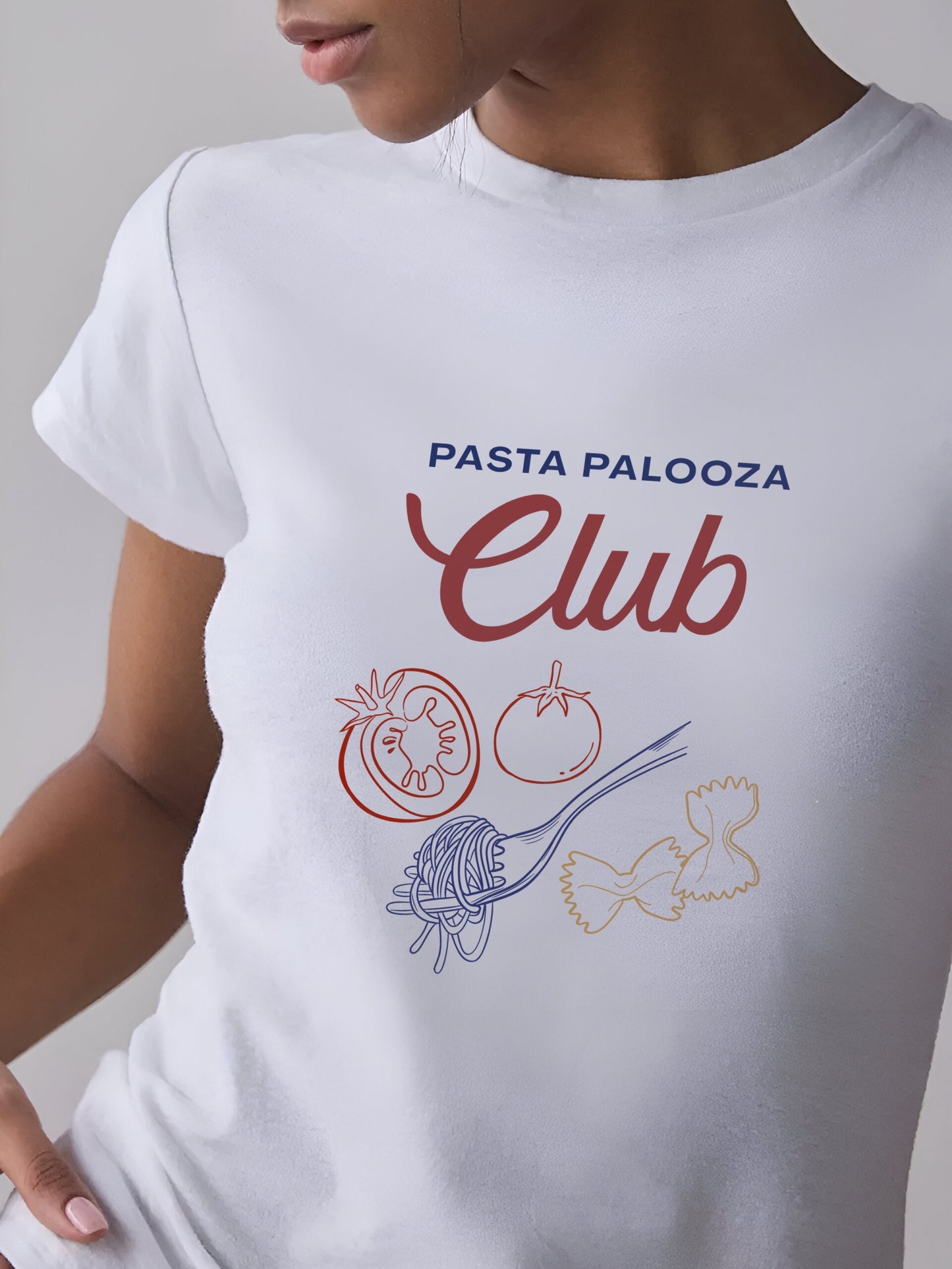 Pasta Palooza Club Crop T-Shirt-White